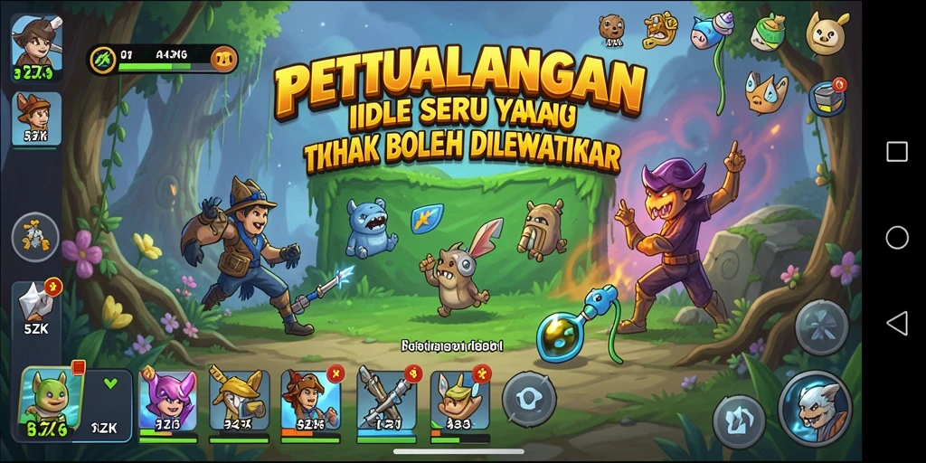 Screenshot gameplay utama 5ZK menampilkan petualangan idle yang seru.
