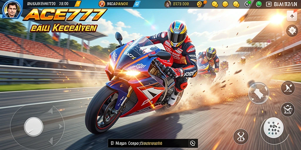 Screenshot utama ACE777 menampilkan aksi balapan motor yang seru.