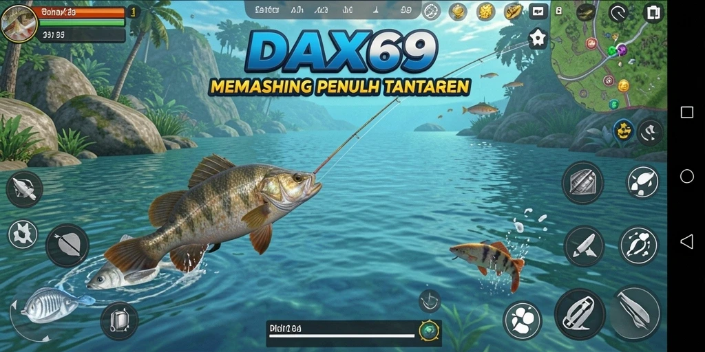 Screenshot gameplay DAX69 menampilkan aksi memancing yang mendebarkan.