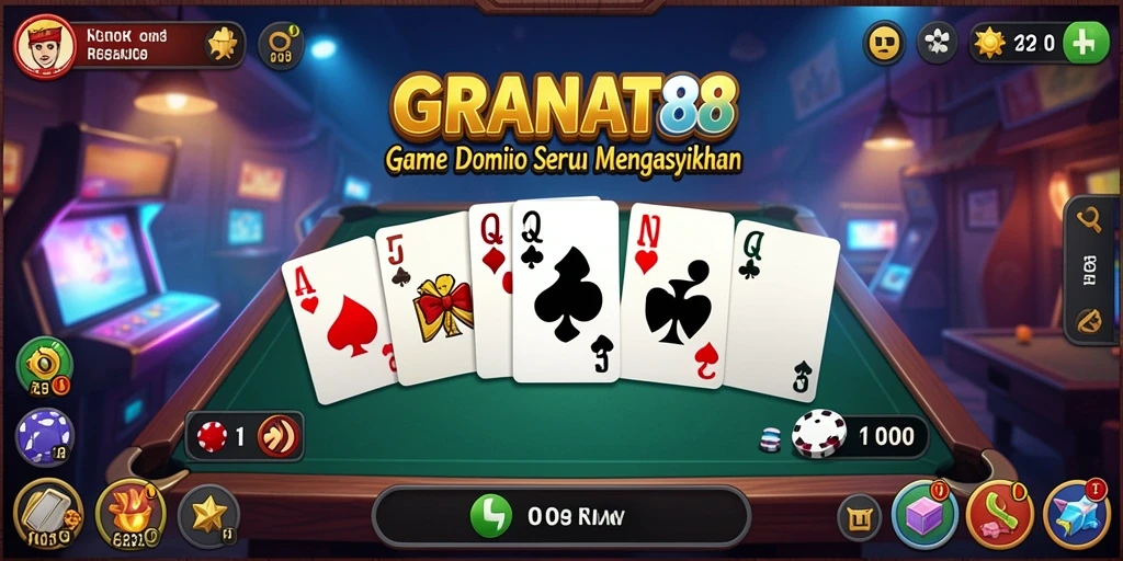 Tampilan gameplay seru GRANAT88 dengan suasana domino yang mendebarkan.