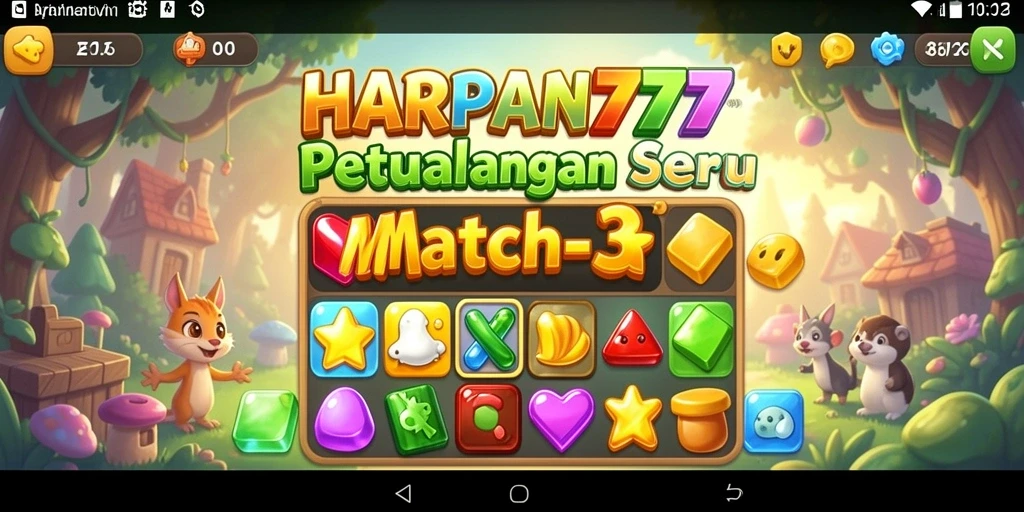 Screenshot gameplay HARAPAN777 menunjukkan aksi mencocokkan item warna-warni.