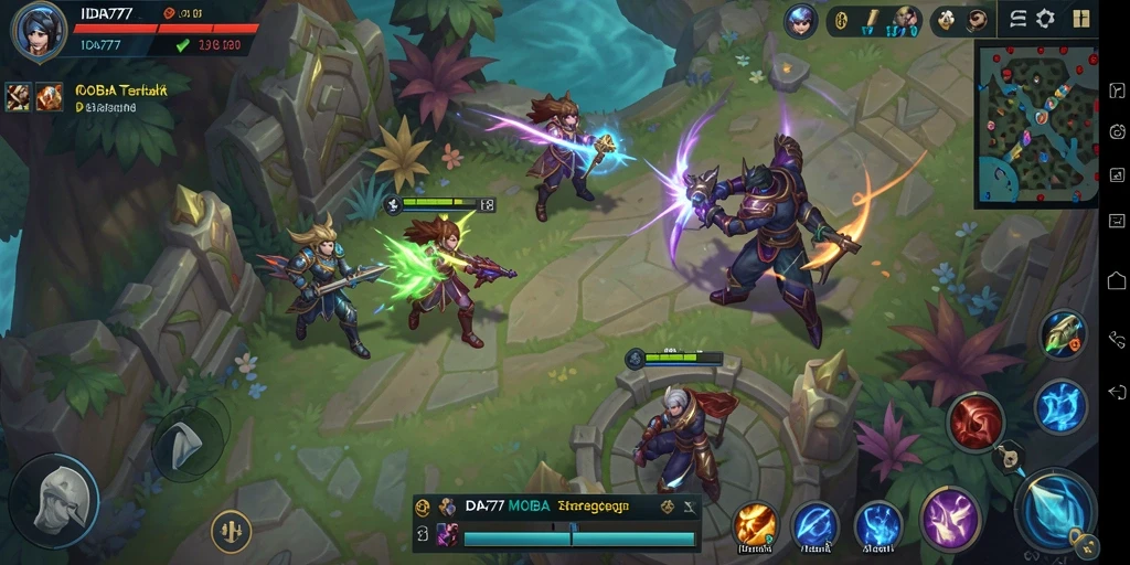 Tampilan seru aksi tim dalam gameplay MOBA IDA777.