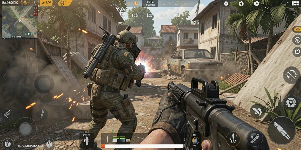 Tampilan multiplayer menegangkan dari RAJACORC saat bertempur.